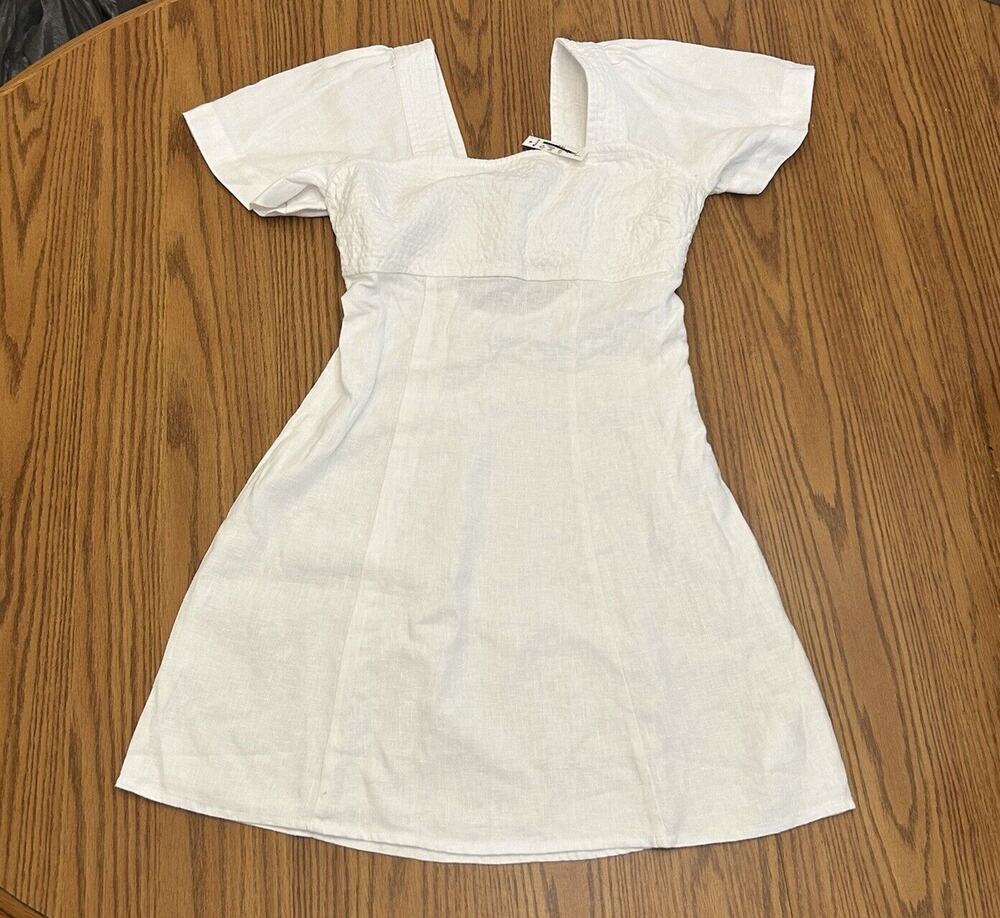 MADEWELL Square Neck Mini Dress with Back Cutout 100% Linen White Size 00 NEW